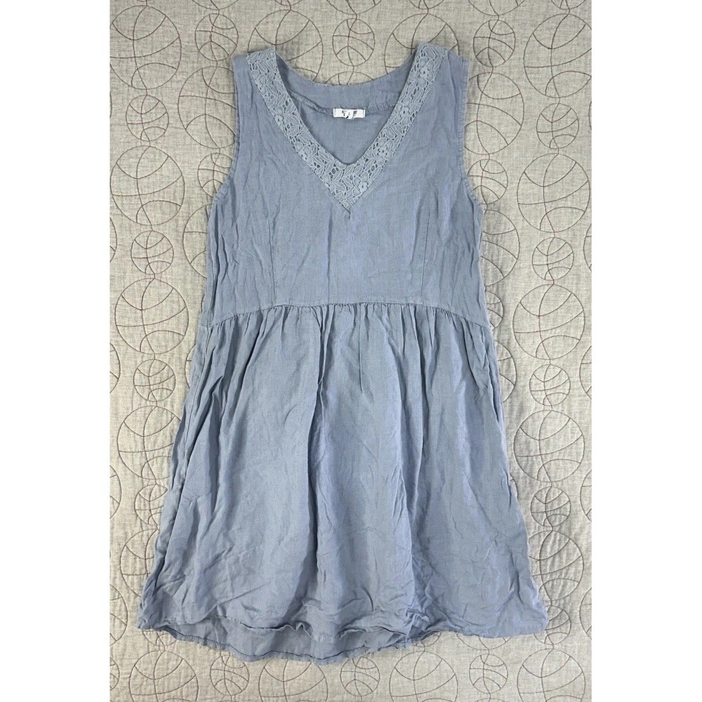 Rosemarine Dress Blue Linen Lace Sleeveless A-Line / Women's Small